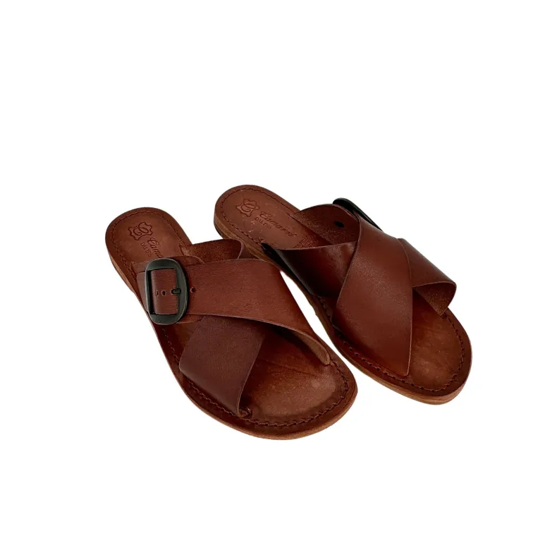 Matt Dark Brown Leather Slipper With Buckle Mod. Monica