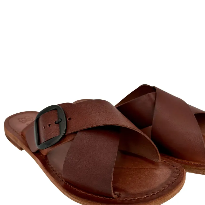Matt Dark Brown Leather Slipper With Buckle Mod. Monica