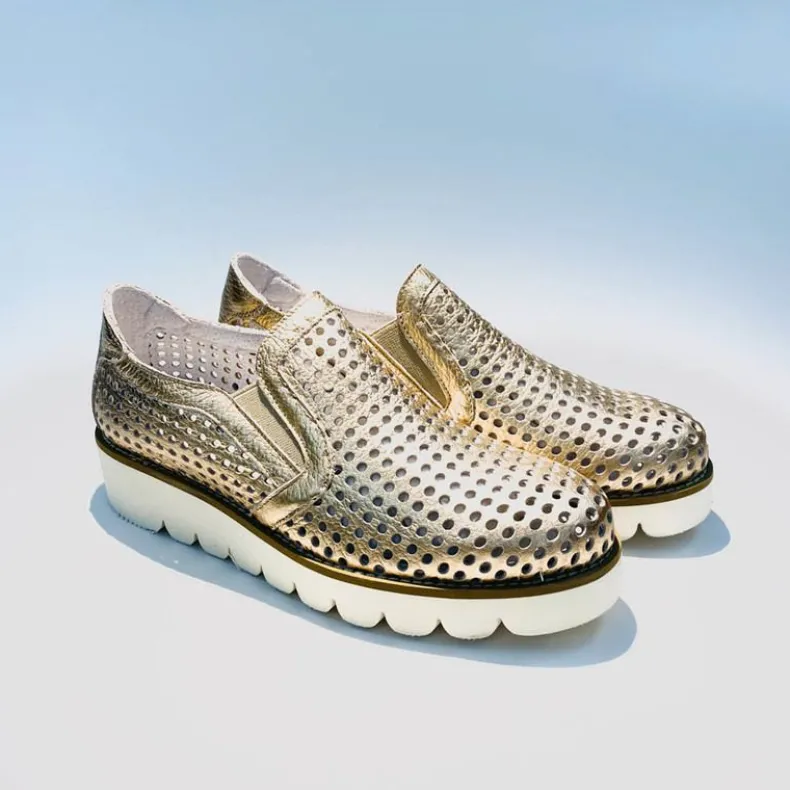 Moccasin Sneakers In Copper Pearled Leather