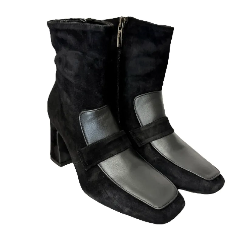 PFV Black Suede And Leather Ankle Boot