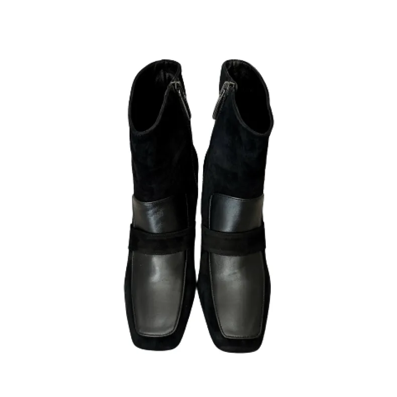 PFV Black Suede And Leather Ankle Boot