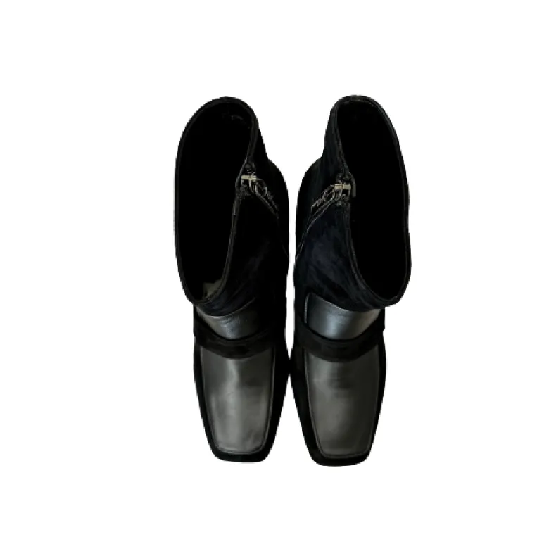 PFV Black Suede And Leather Ankle Boot