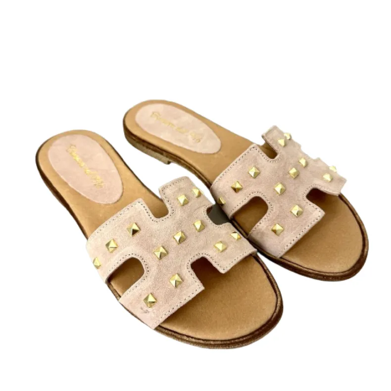 Powder Pink Suede Slipper With Studs