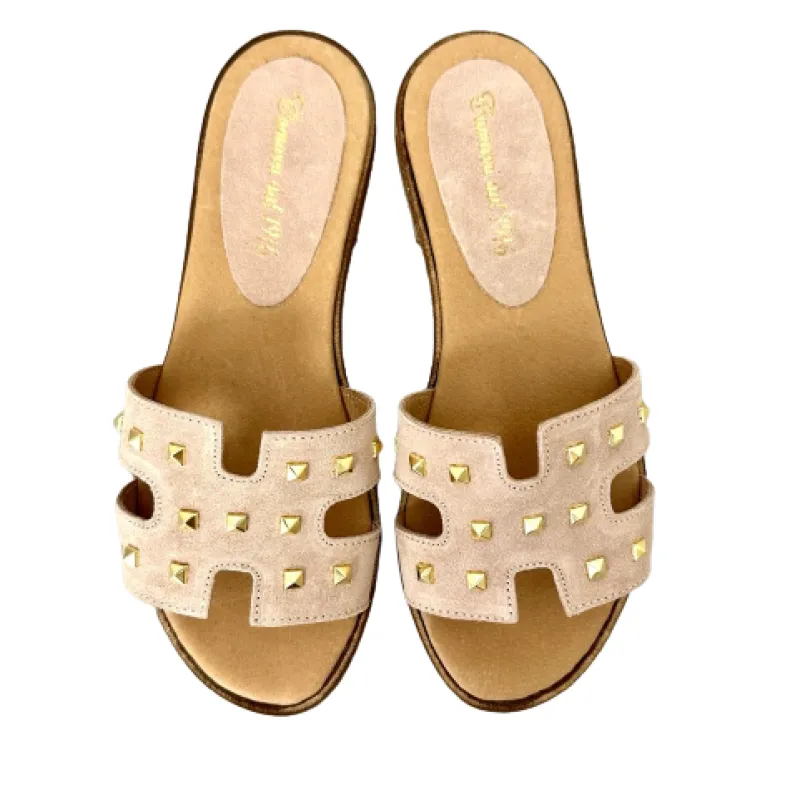 Powder Pink Suede Slipper With Studs