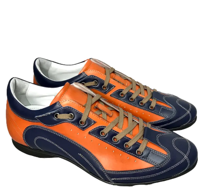 Race Sneakers In Orange And Blue Leather