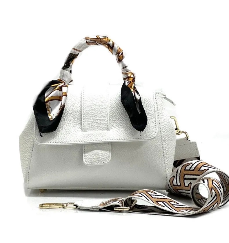 Rigid Bag In Textured Leather With 2 Shoulder Straps