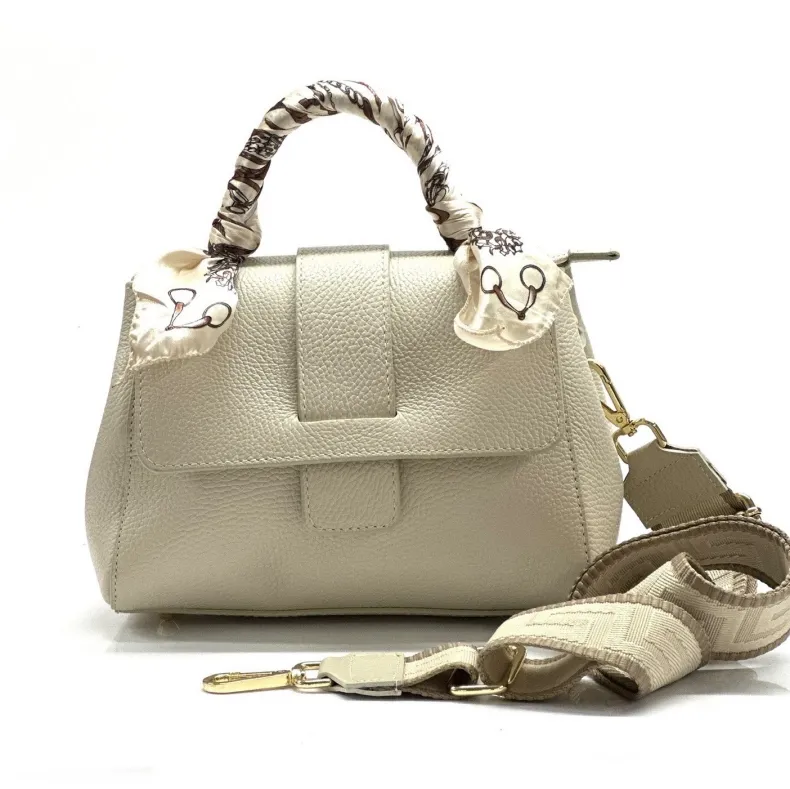 Rigid Bag In Textured Leather With 2 Shoulder Straps