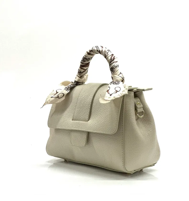 Rigid Bag In Textured Leather With 2 Shoulder Straps