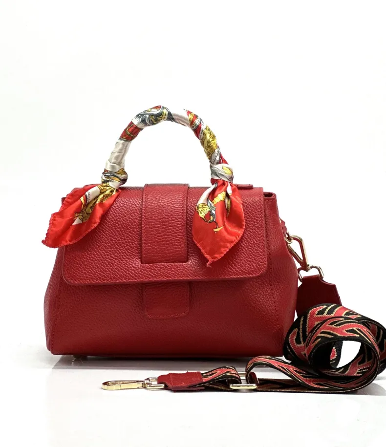 Rigid Bag In Textured Leather With 2 Shoulder Straps