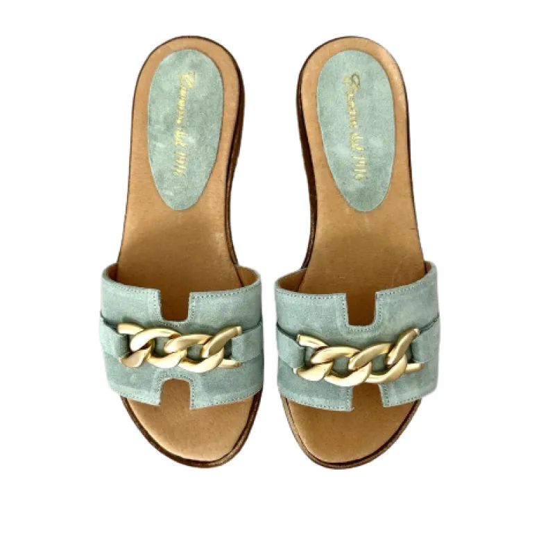 Sage Suede Slipper With Chain