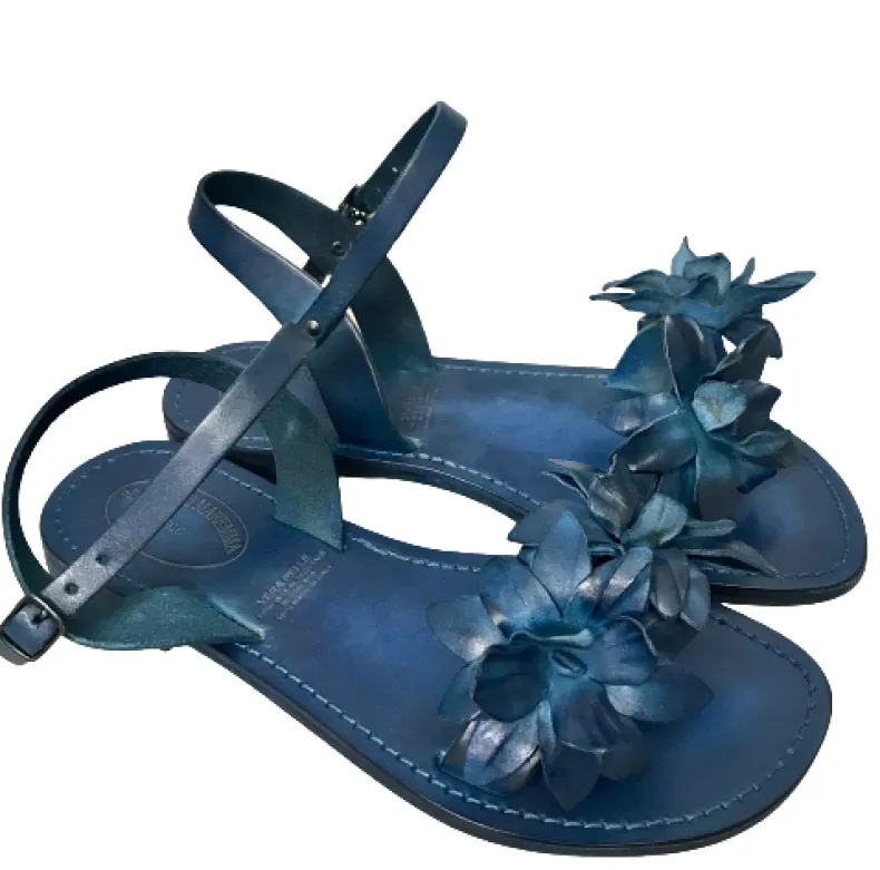 Sandal In Blue Leather Mod. Fiorenza