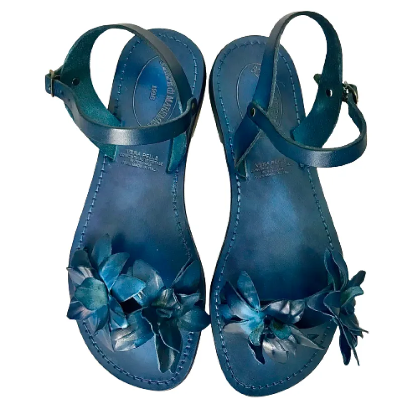 Sandal In Blue Leather Mod. Fiorenza