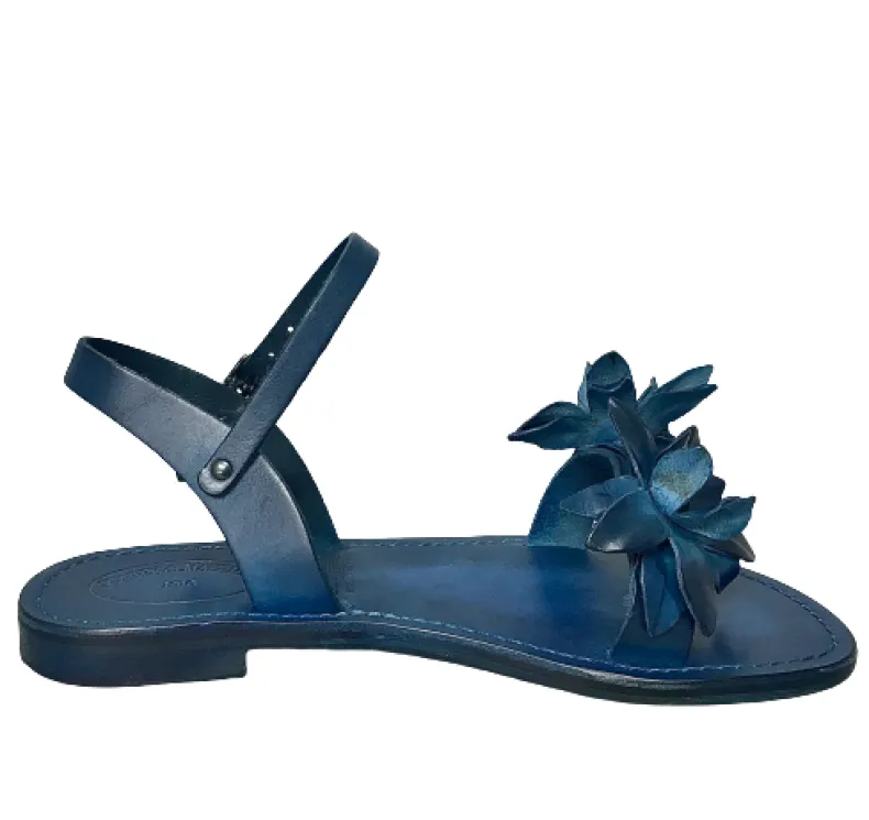 Sandal In Blue Leather Mod. Fiorenza