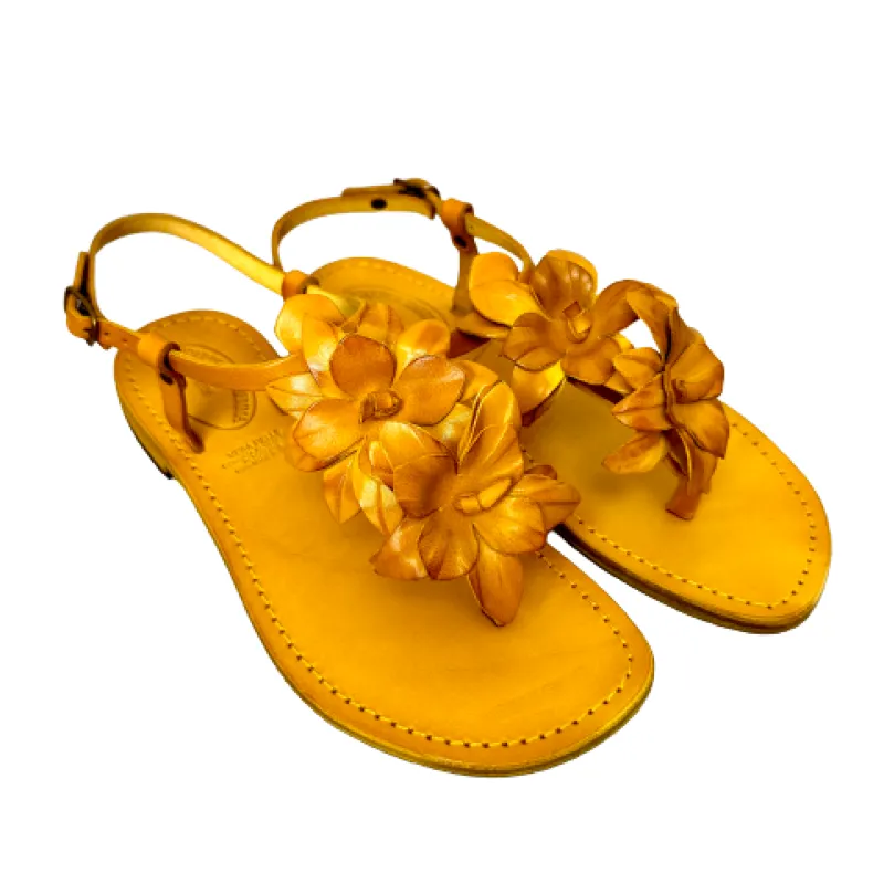 Sandal In Ocher Leather Mod. Federica