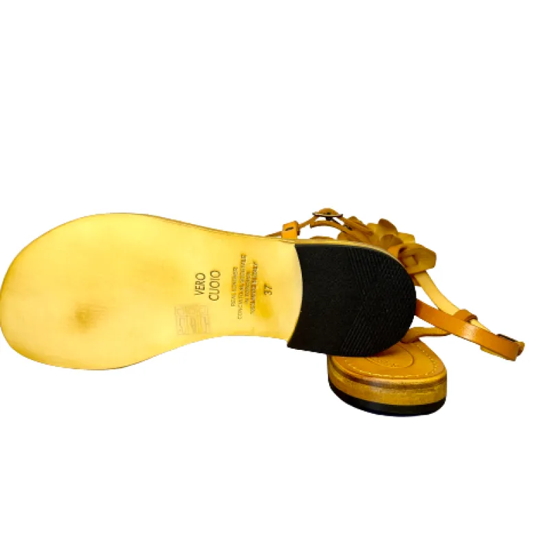 Sandal In Ocher Leather Mod. Federica