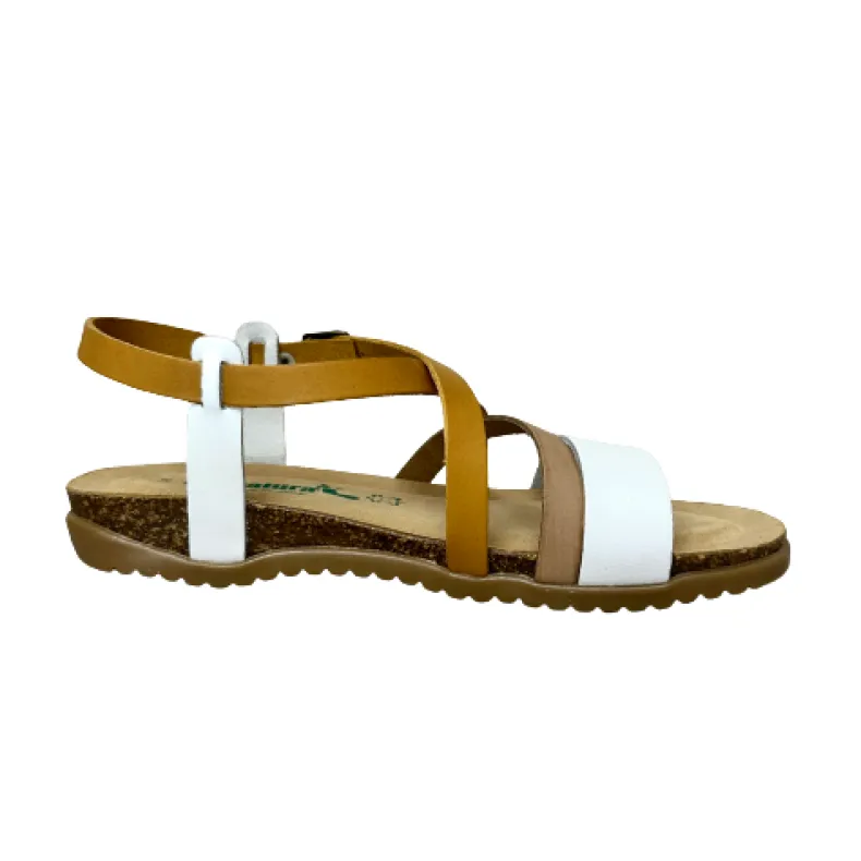 Sandal In Yellow And White Bionatura Leather