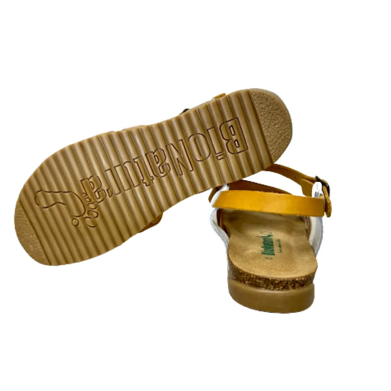 Sandal In Yellow And White Bionatura Leather