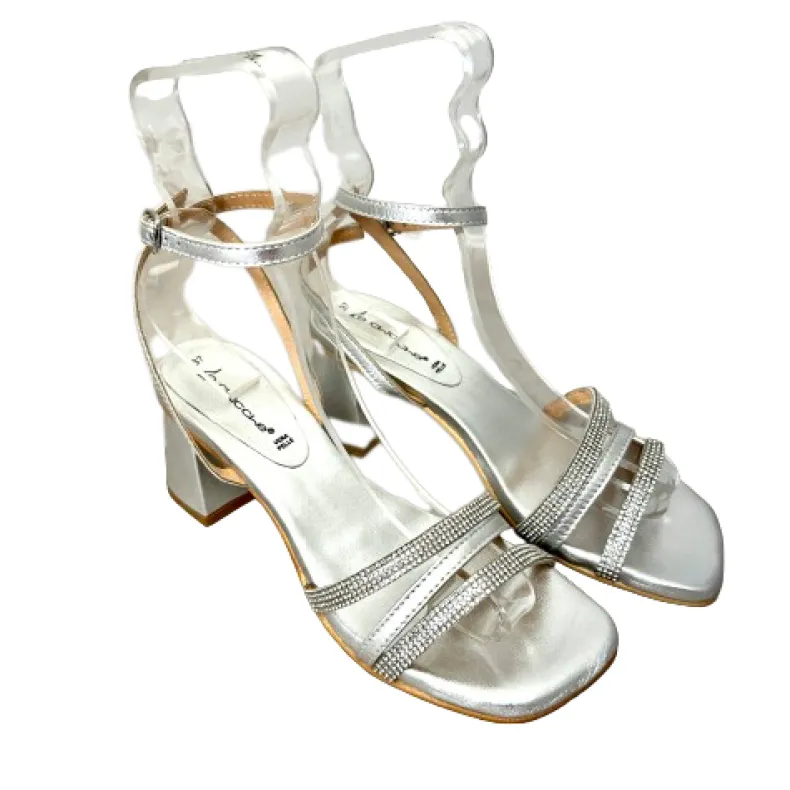 Silver Jewel Sandal In Leather