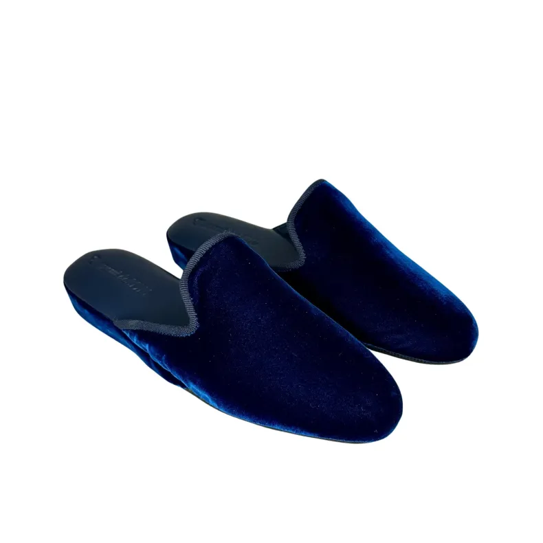 Slipper / Bedside Rug In Blue Velvet Leather With Personalized Initials