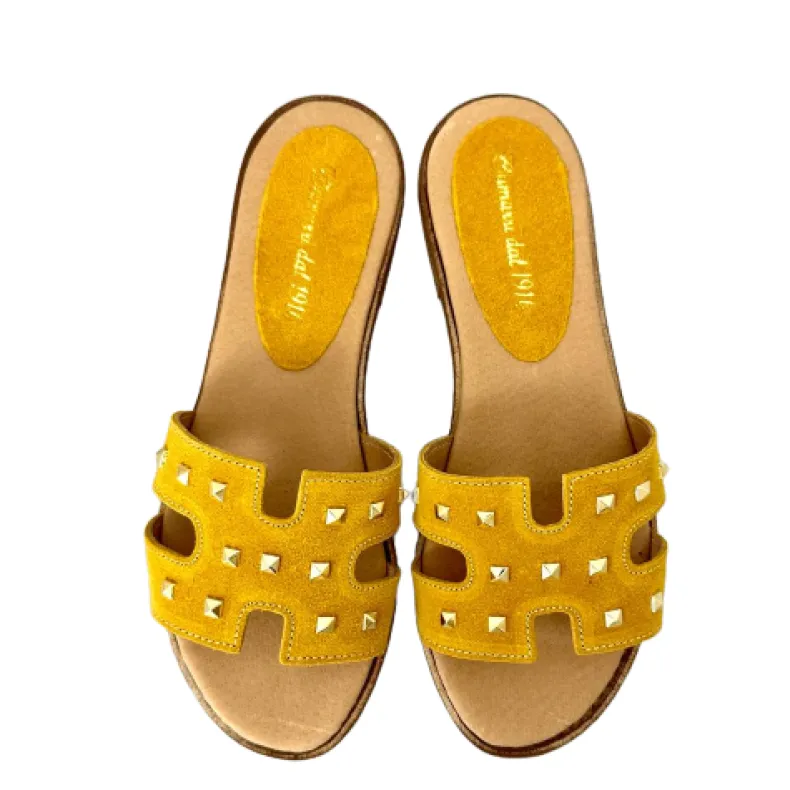 Slipper In Yellow Suede With Studs