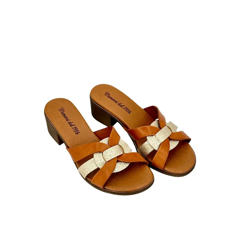Tan And Platinum Leather Slipper