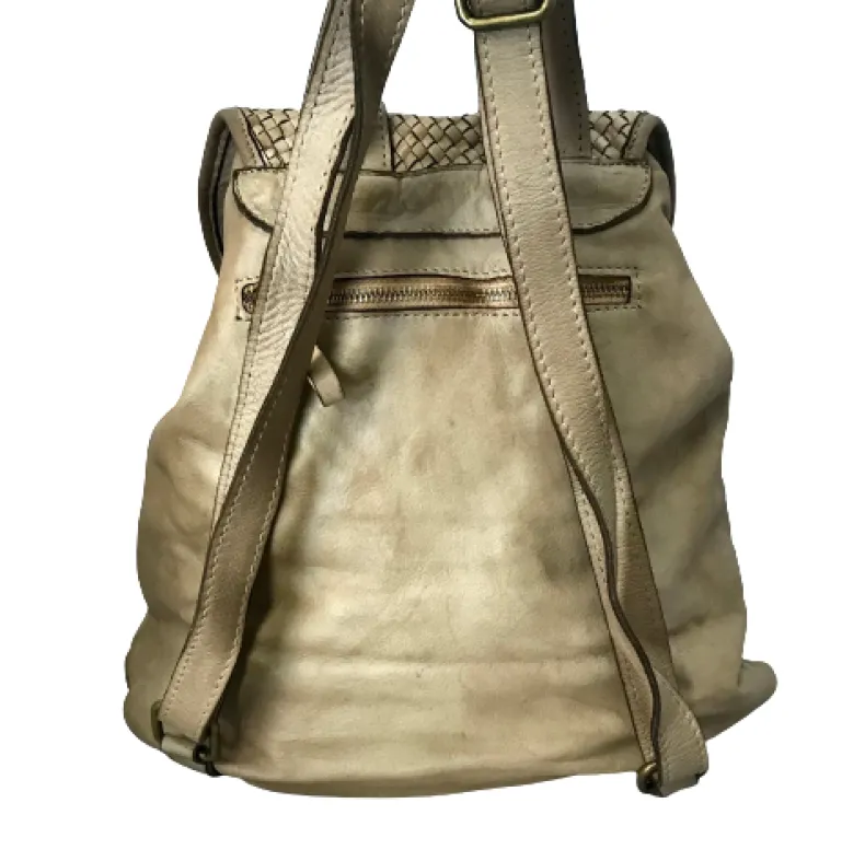 Tancredi – Handmade Taupe Backpack With Woven Flaps