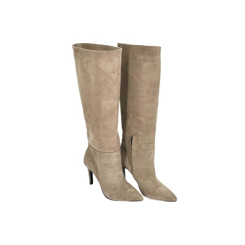 Taupe Suede Boot With 9 Cm Heel