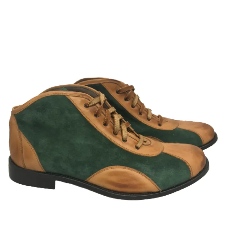 Tazio In Tan Leather And Green Suede