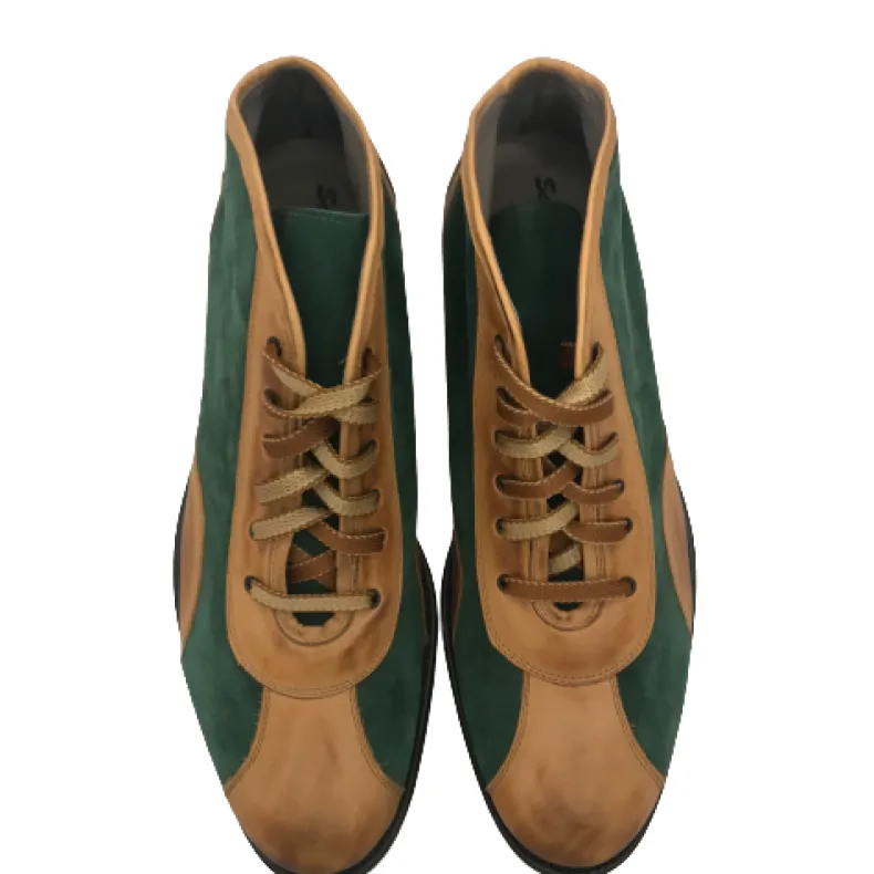 Tazio In Tan Leather And Green Suede