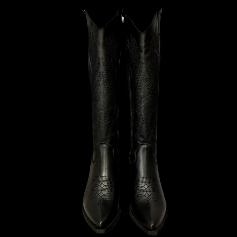 Texan Handcrafted In High Black Embroidered Leather