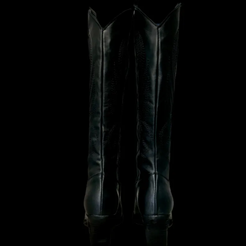 Texan Handcrafted In High Black Embroidered Leather