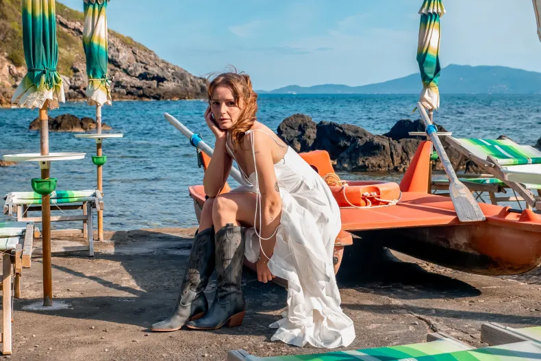 Texan In Lasered Nubuck Leather, Brushed Gray Jeans