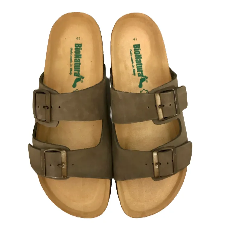 Two Bands Bionatura Slipper In Dark Brown Nubuck Leather