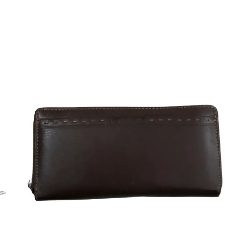 Wallet With Brown Zip And Topstitching