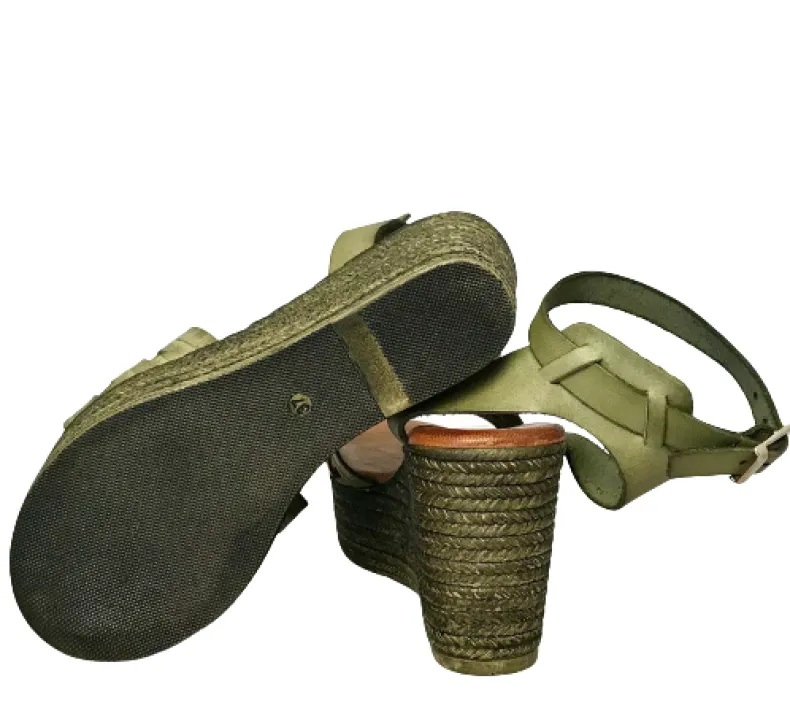 Wedge Sandal In Green Leather