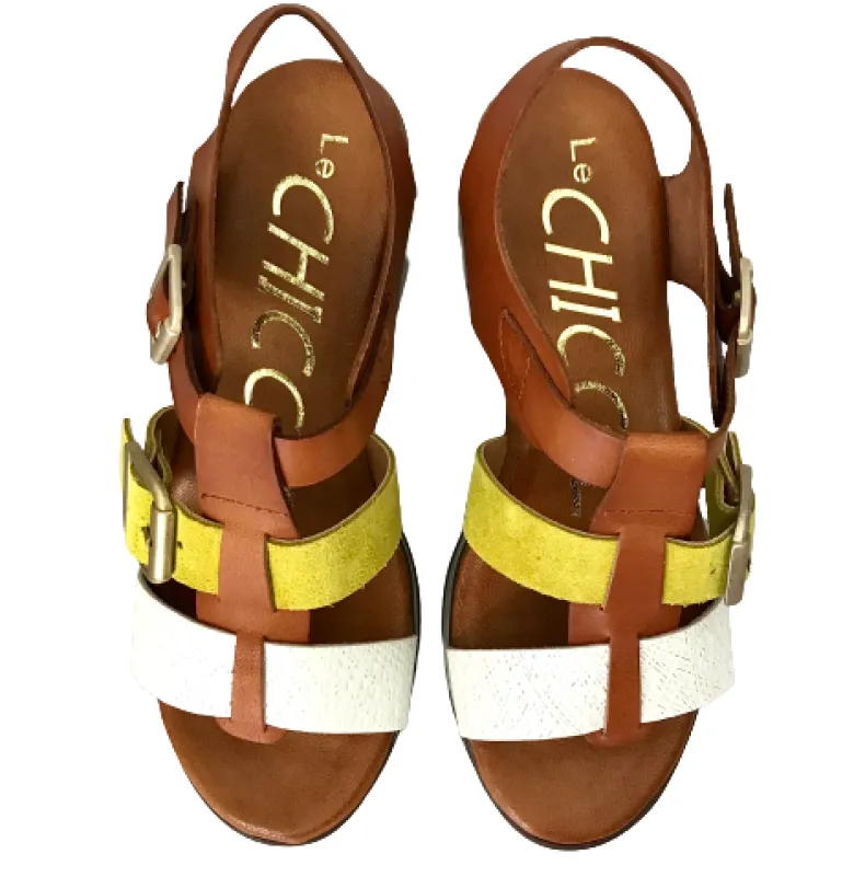 Wedge Sandal In Multicolor Leather