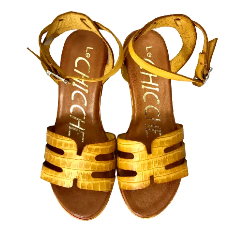 Wedge Sandal In Yellow Leather