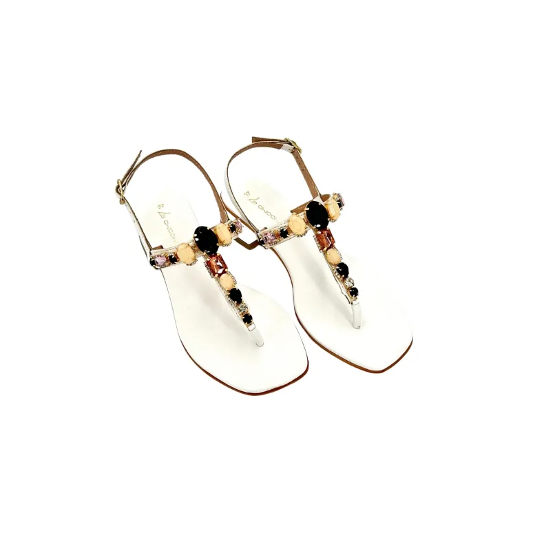 White Leather Thong Jewel Sandal