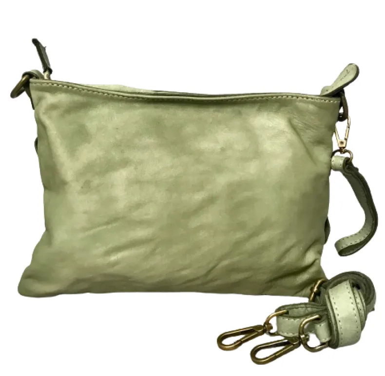 Woven Bag With Strap And Sage Green Shoulder Strap