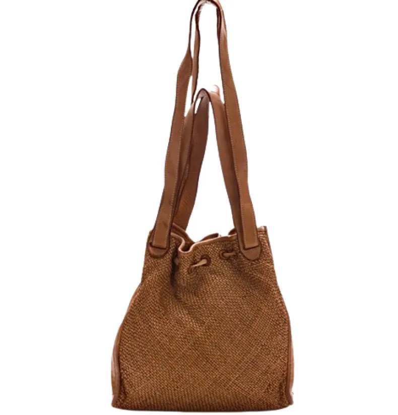 Woven Leather Bucket Bag With Two Shoulder Straps